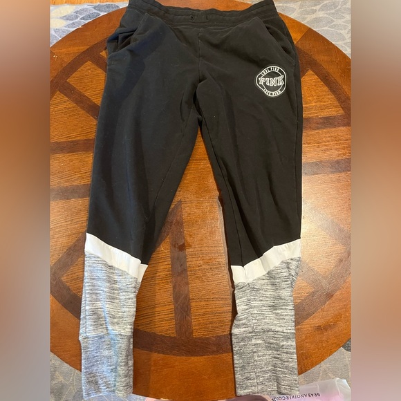 PINK Victoria's Secret Gray And Black Joggers - Picture 1 of 10